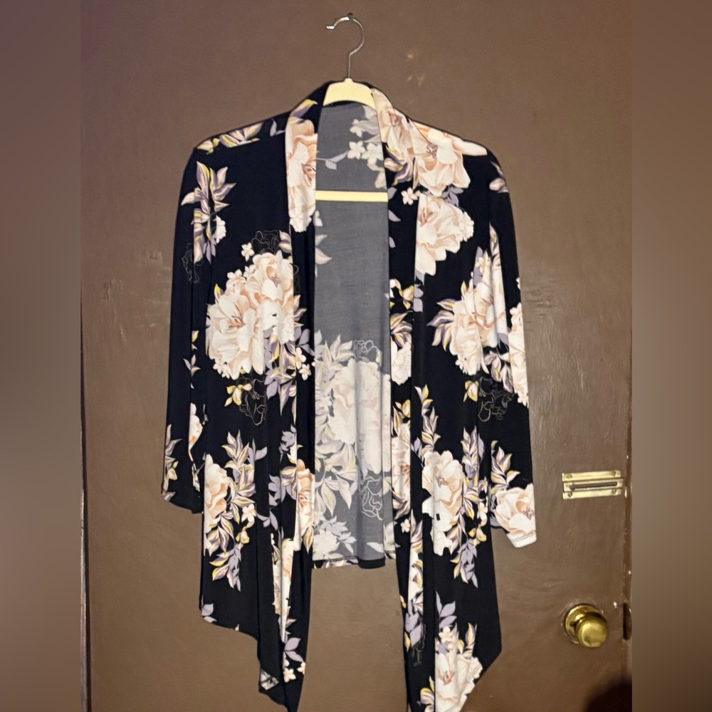 Floral Open Front Waterfall Cardigan